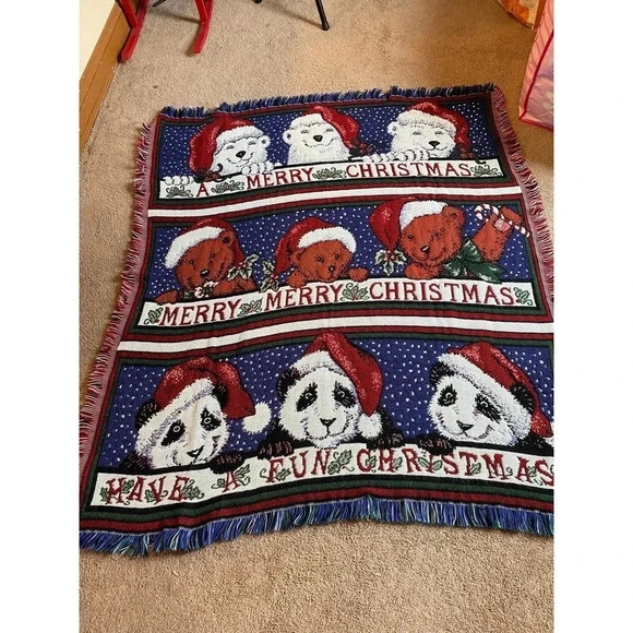 Merry Christmas Panda Bear Pattern Triple Woven Soft Throw Blanket - Picture 4 of 5